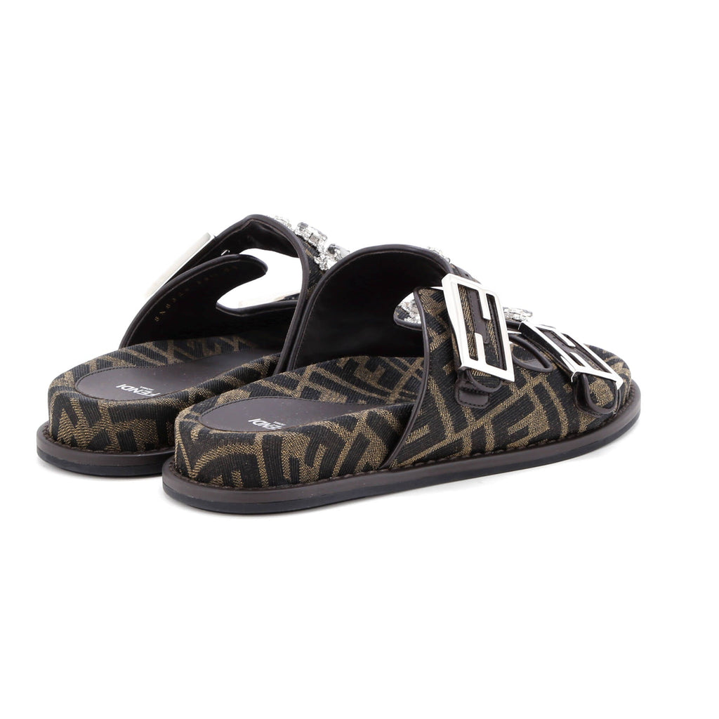 Women's Feel Slide Sandals FF Jacquard Fabric with Crystals