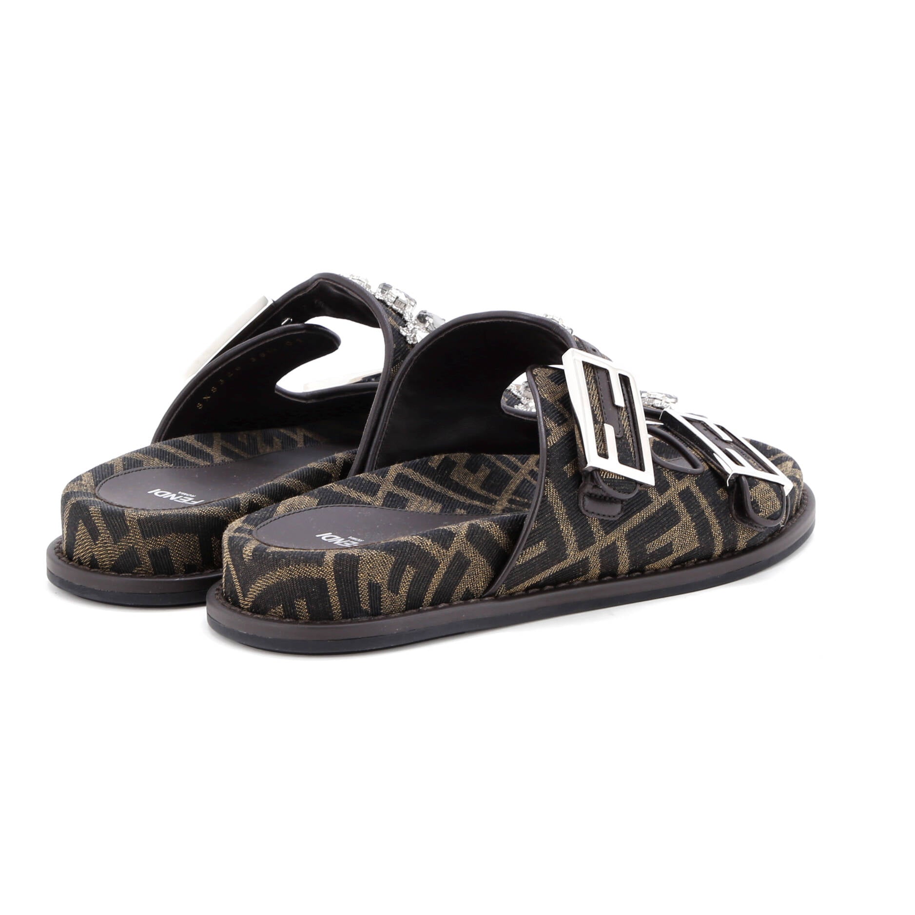 Women's Feel Slide Sandals FF Jacquard Fabric with Crystals