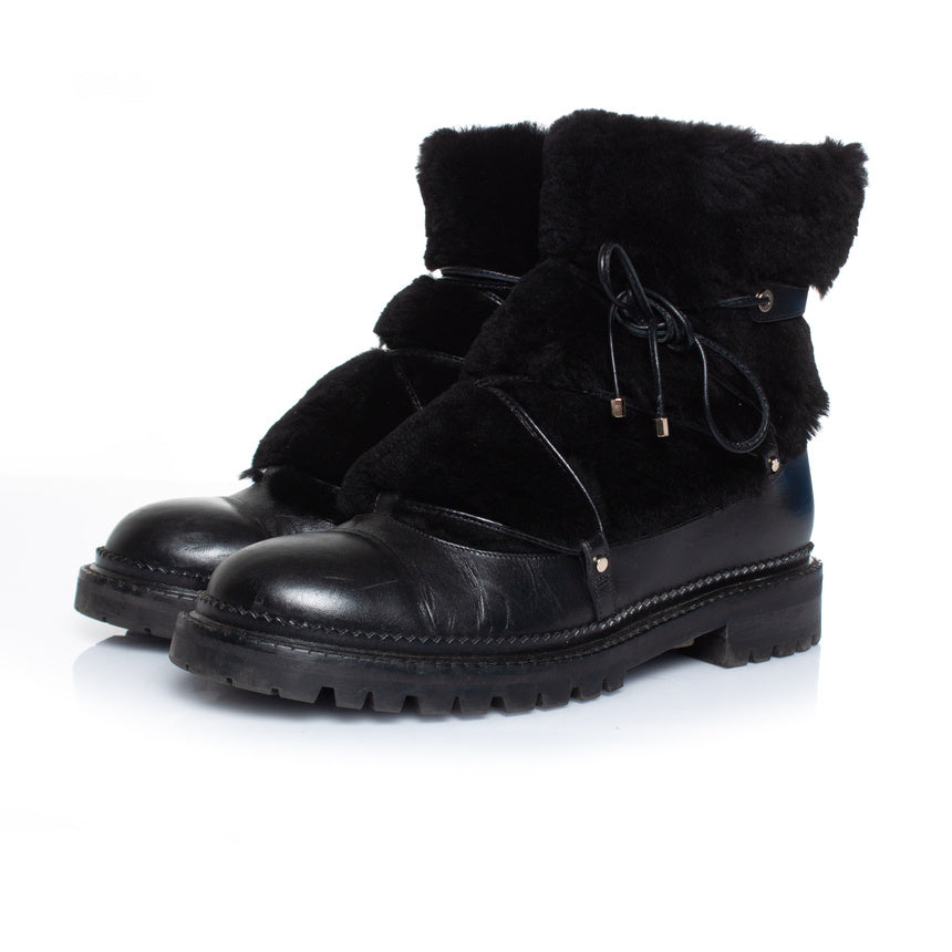 Women's Jimmy Choo Fur embellished leather lace up boots
