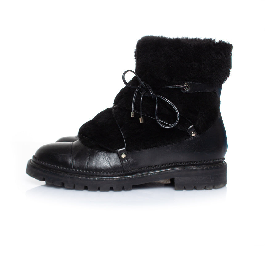 Women's Jimmy Choo Fur embellished leather lace up boots