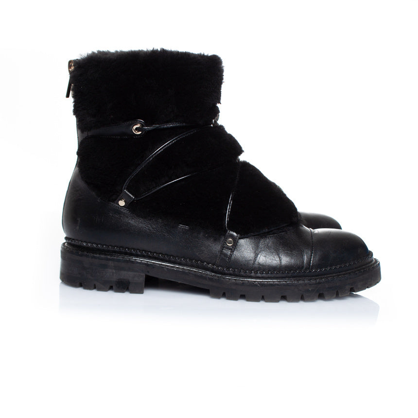Women's Jimmy Choo Fur embellished leather lace up boots