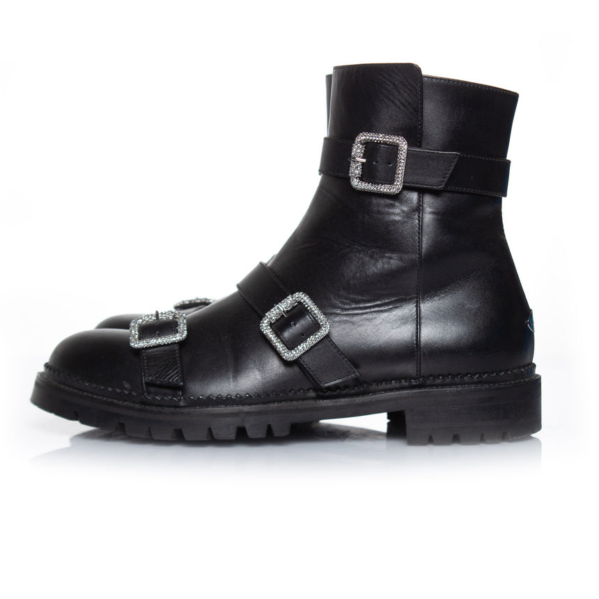 Women's Jimmy Choo Hank flat jewel buckle ankle boots