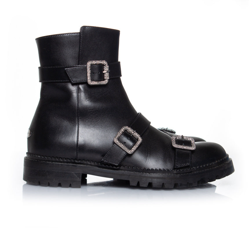 Women's Jimmy Choo Hank flat jewel buckle ankle boots