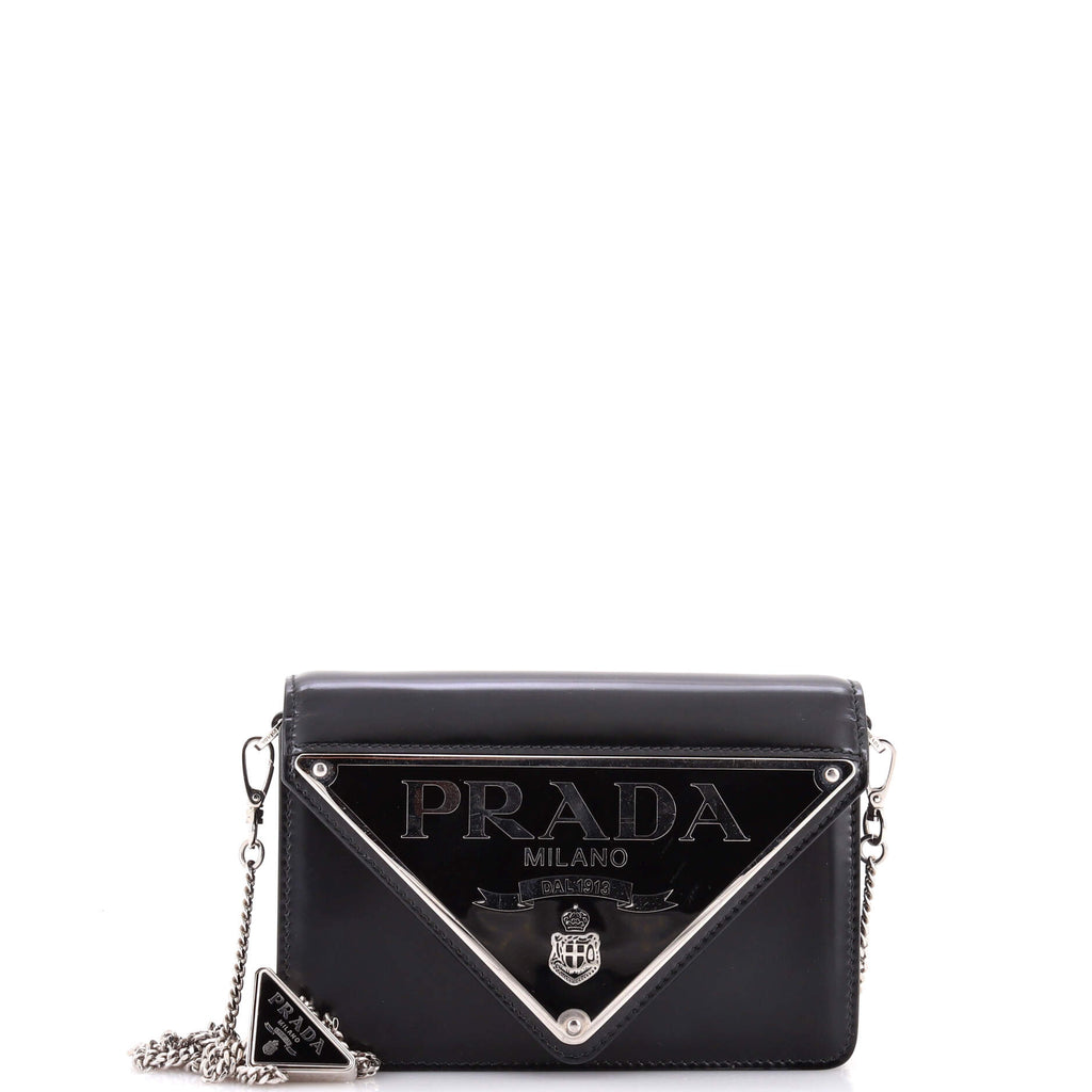Maxi Triangle Logo Chain Flap Bag Brushed Leather Small