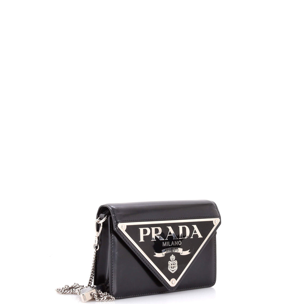 Maxi Triangle Logo Chain Flap Bag Brushed Leather Small