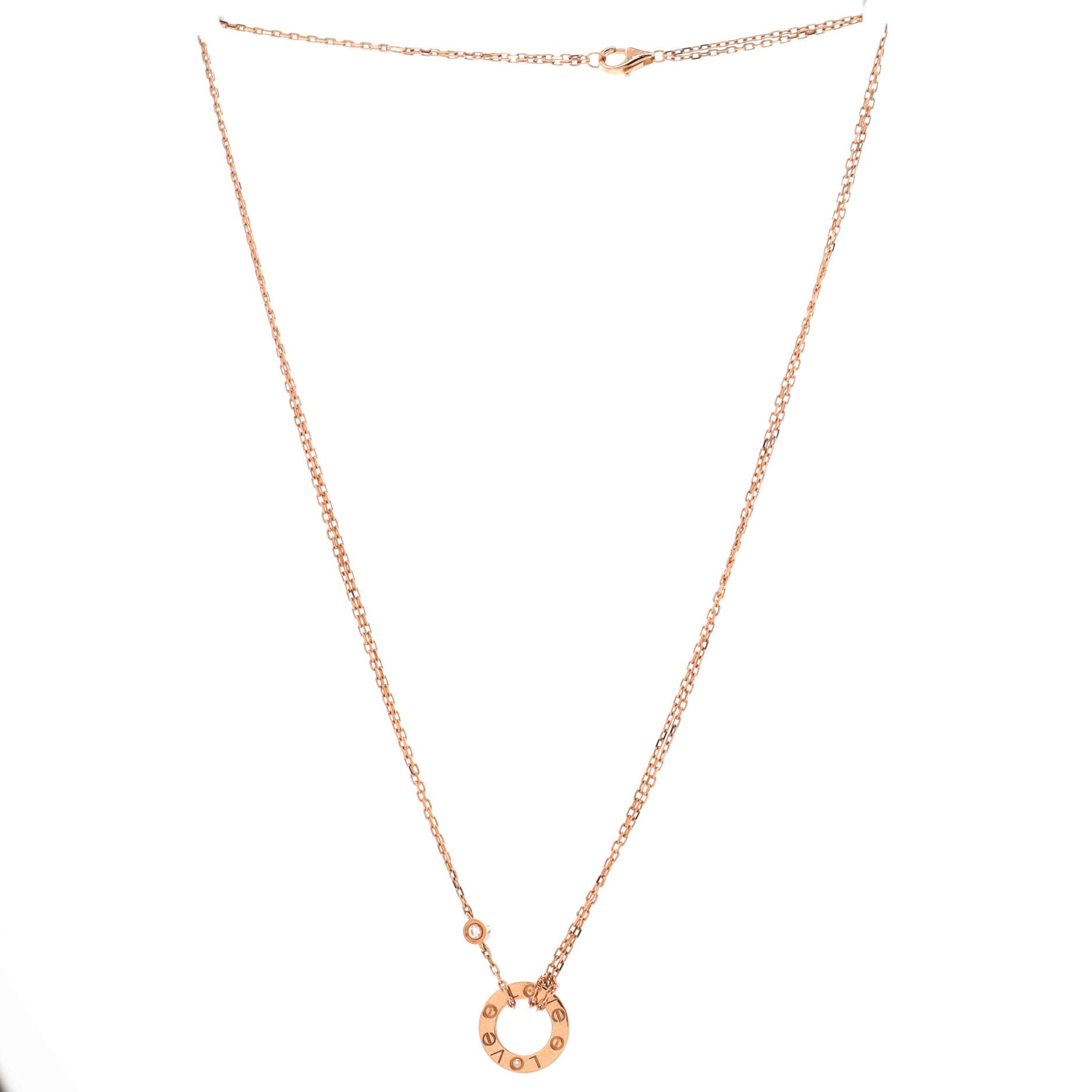 2 Diamonds Love Pendant Necklace 18K Rose Gold and Diamonds
