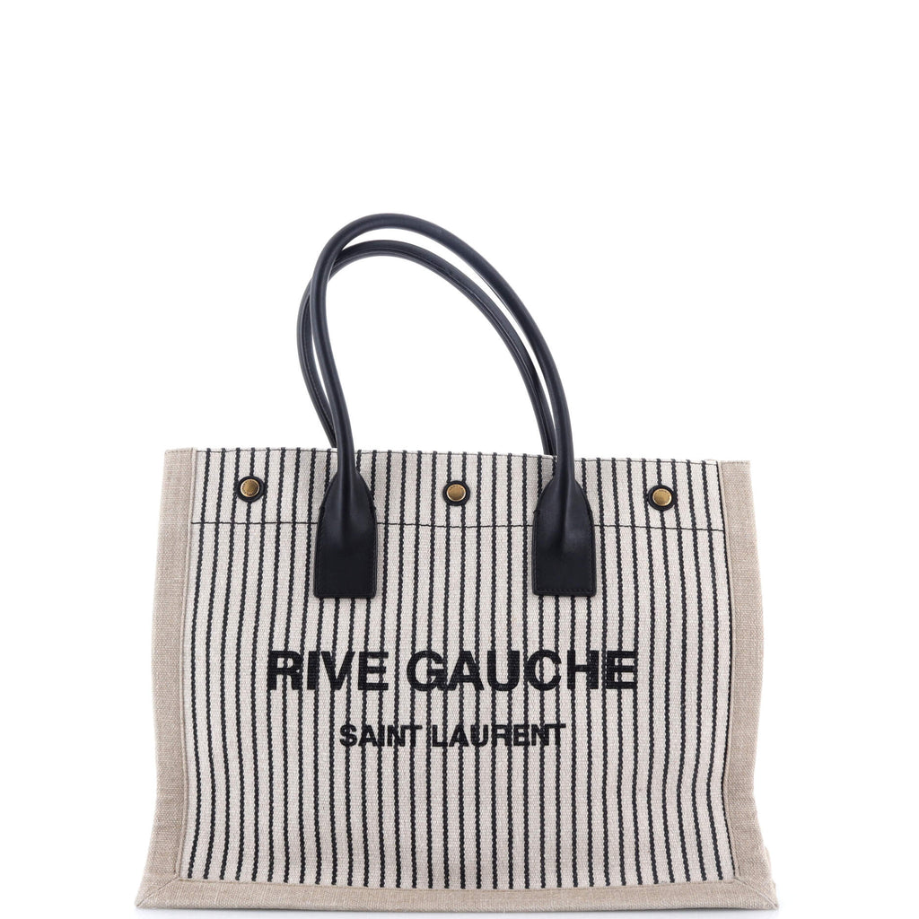 Rive Gauche Shopper Tote Striped Canvas Small