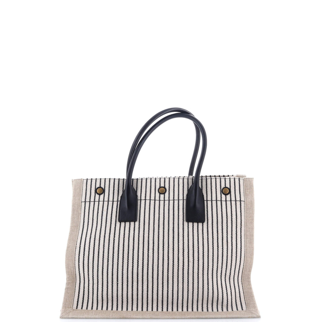 Rive Gauche Shopper Tote Striped Canvas Small