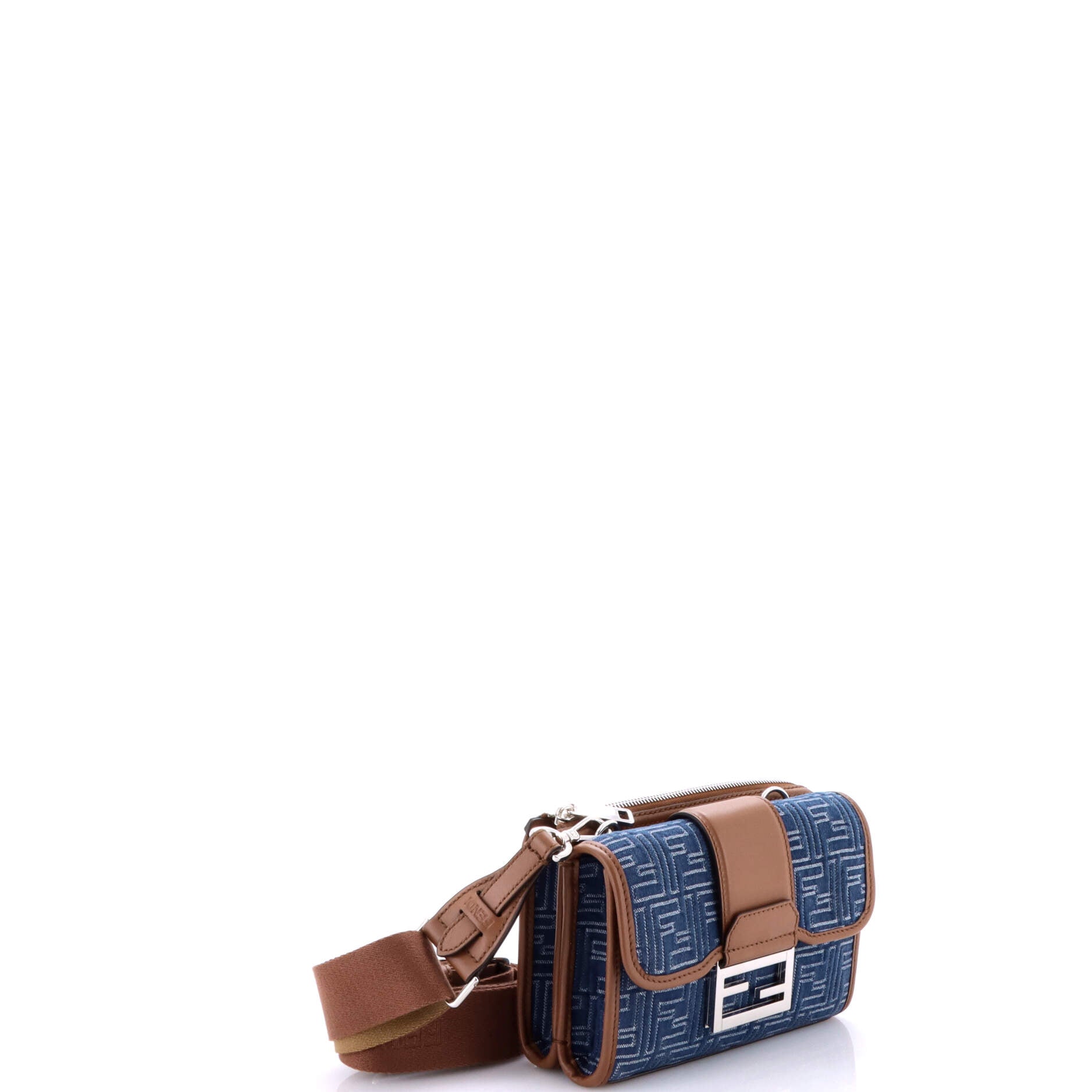 Double Baguette Crossbody Bag Zucca Denim and Leather