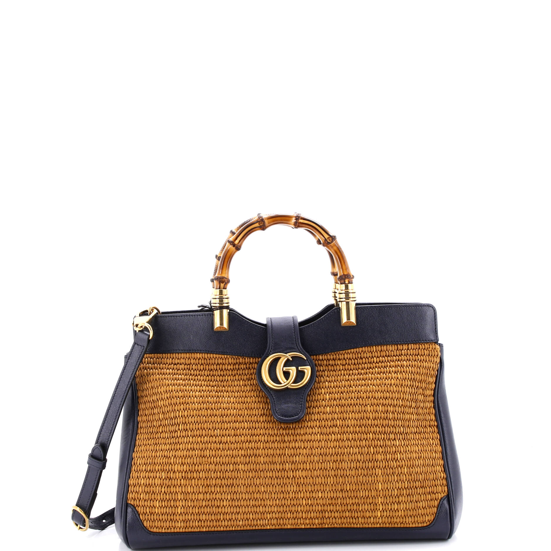 Dahlia Bamboo Top Handle Tote Straw and Leather Medium
