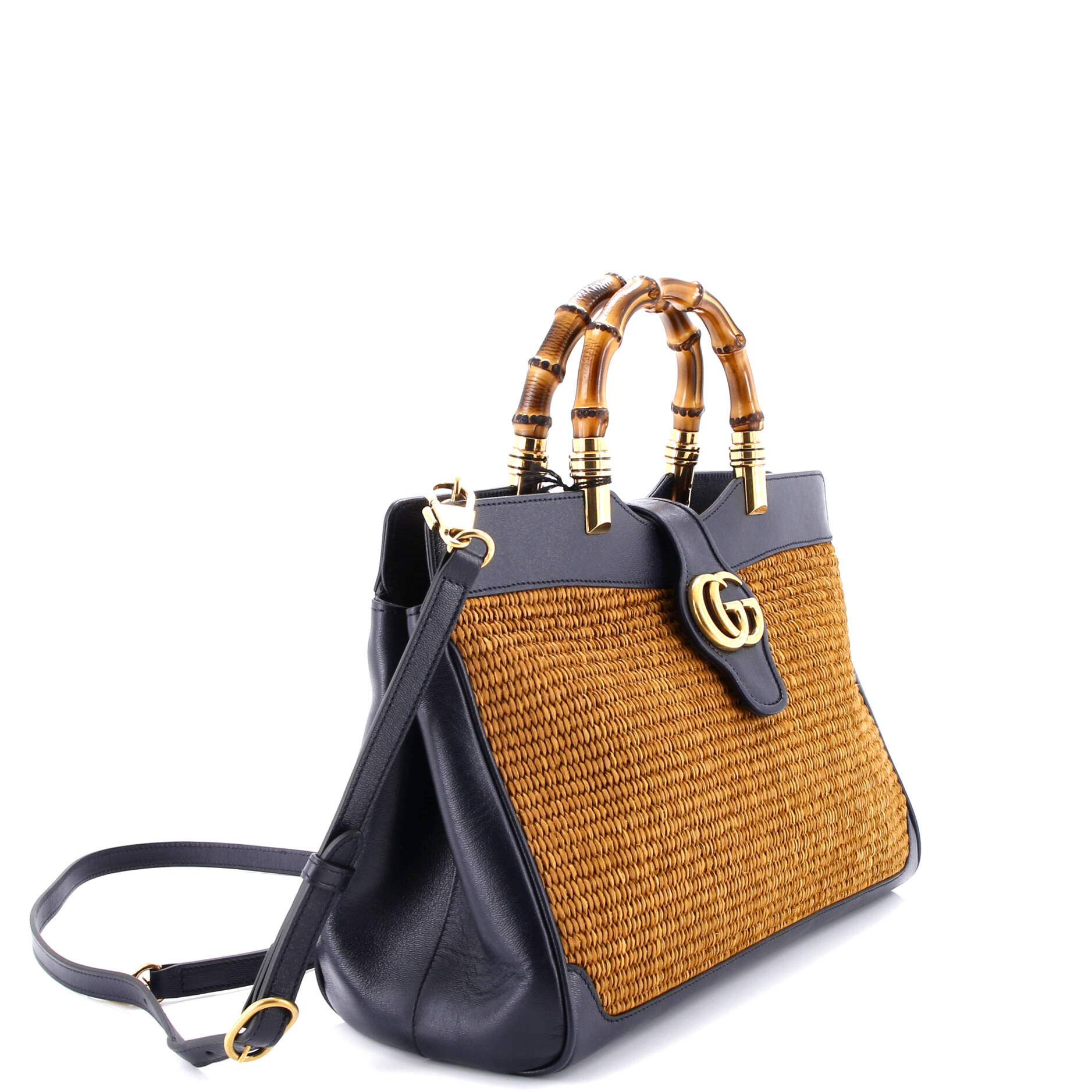 Dahlia Bamboo Top Handle Tote Straw and Leather Medium