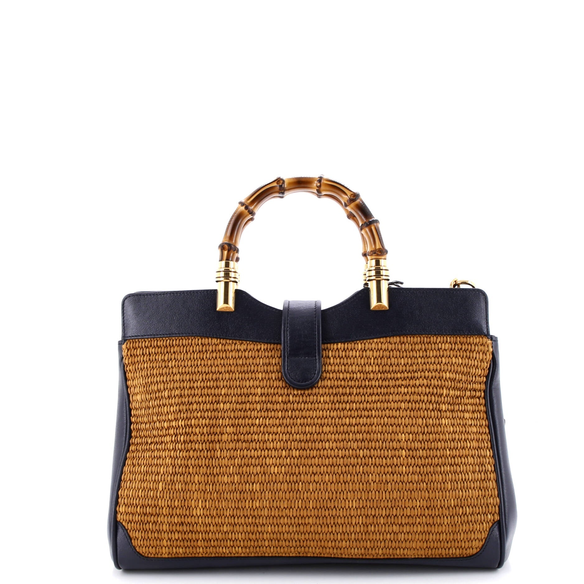 Dahlia Bamboo Top Handle Tote Straw and Leather Medium