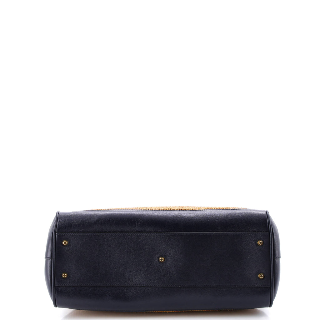 Dahlia Bamboo Top Handle Tote Straw and Leather Medium