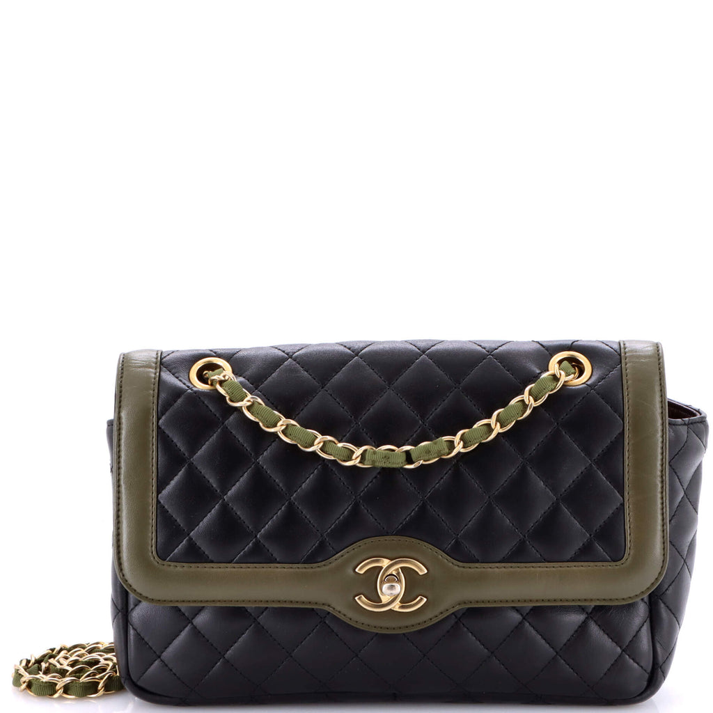 Two Tone Flap Bag Quilted Lambskin Medium