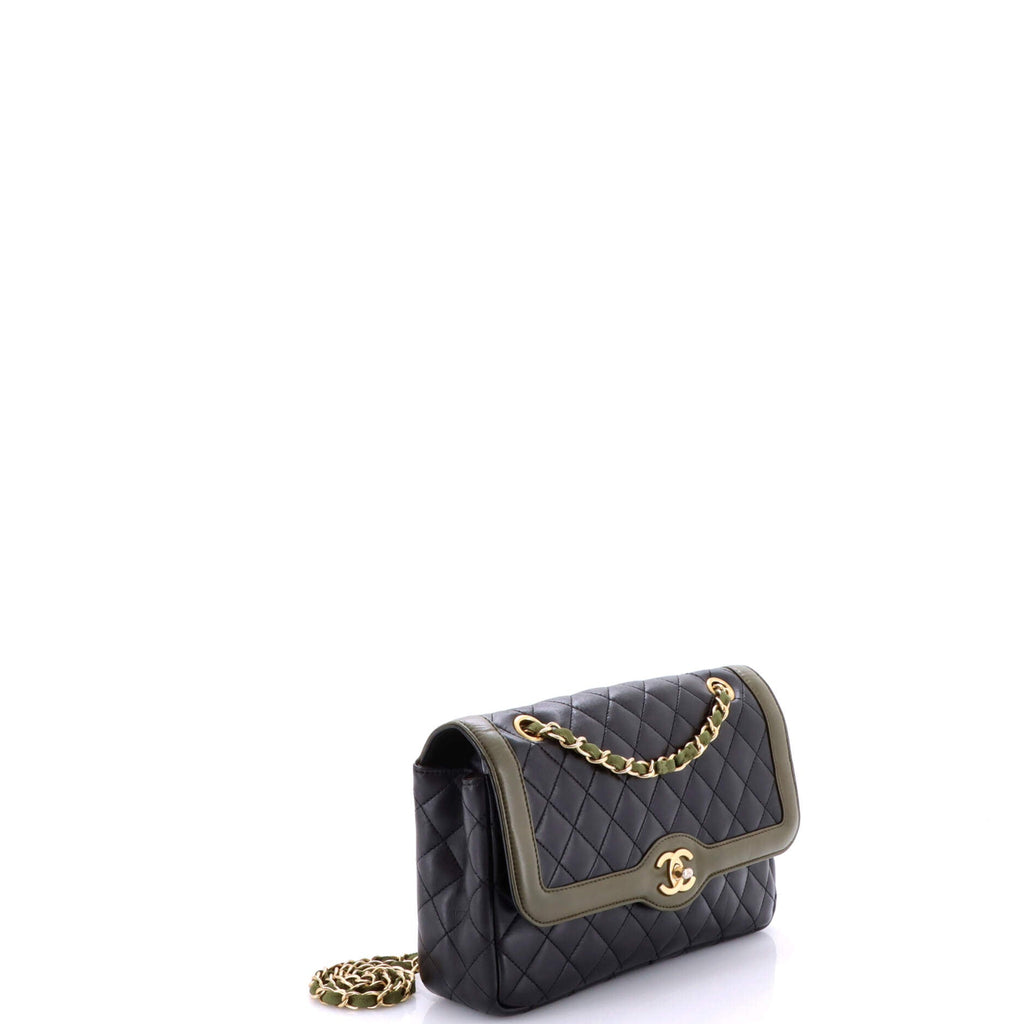 Two Tone Flap Bag Quilted Lambskin Medium