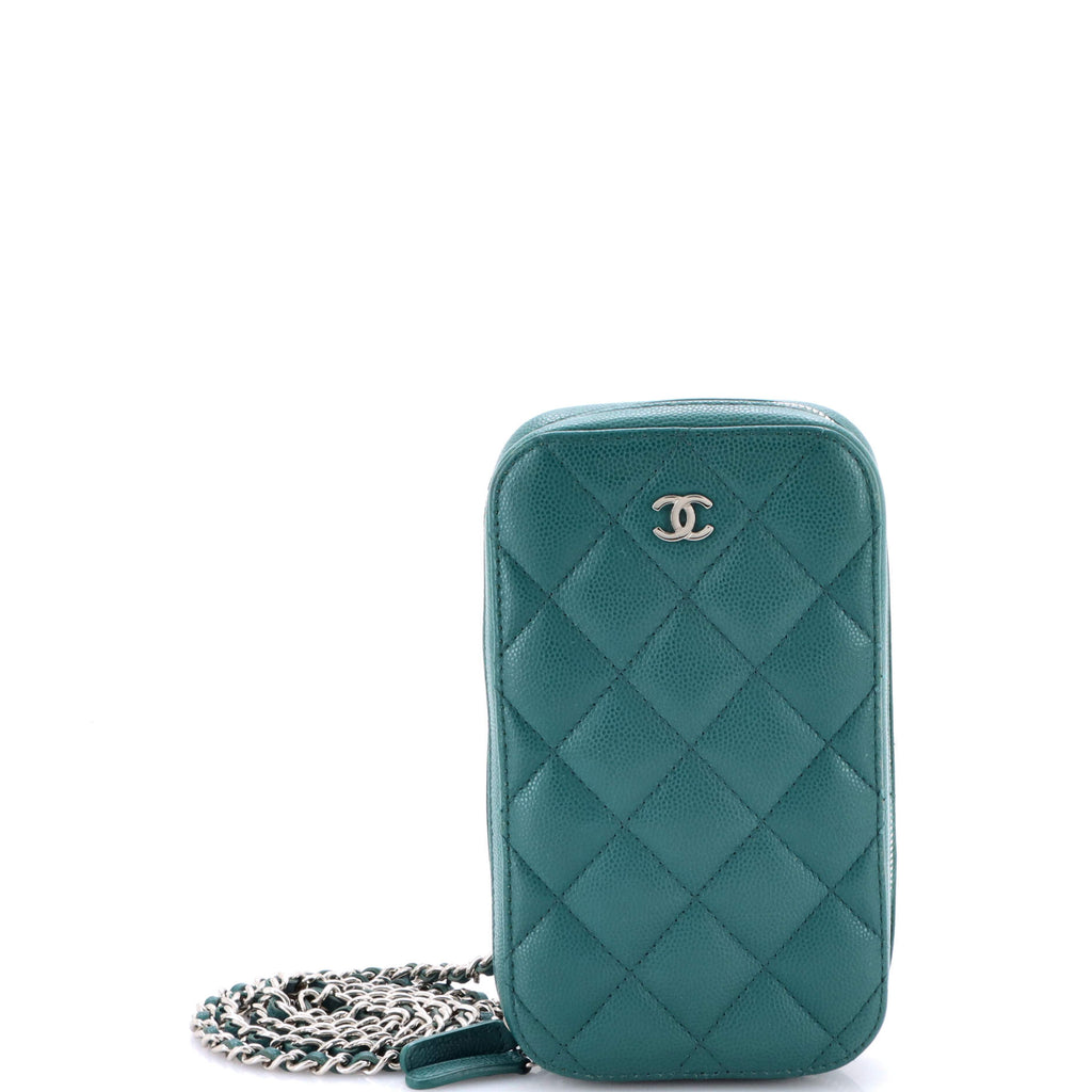 Zip Around Phone Case with Chain Quilted Caviar