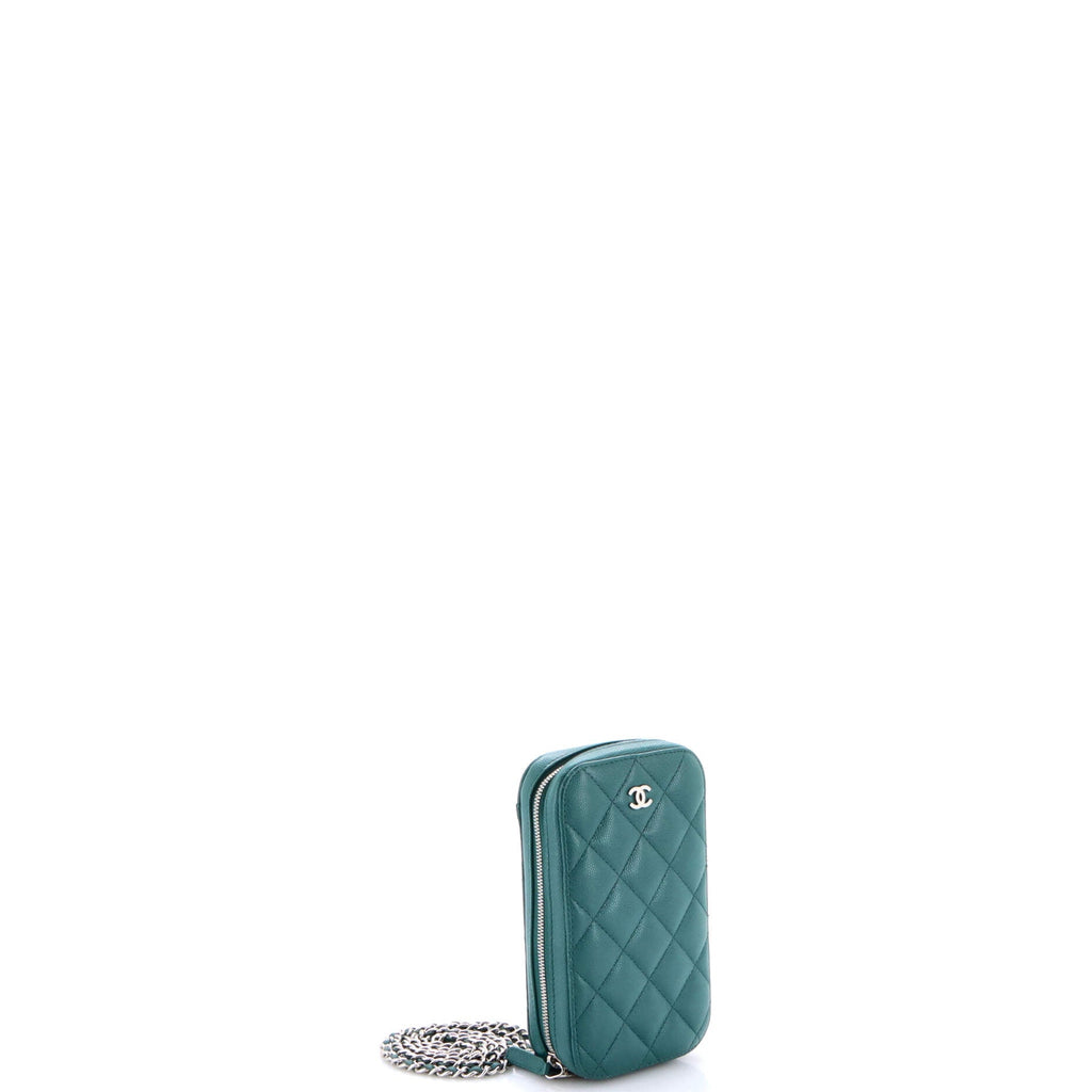 Zip Around Phone Case with Chain Quilted Caviar