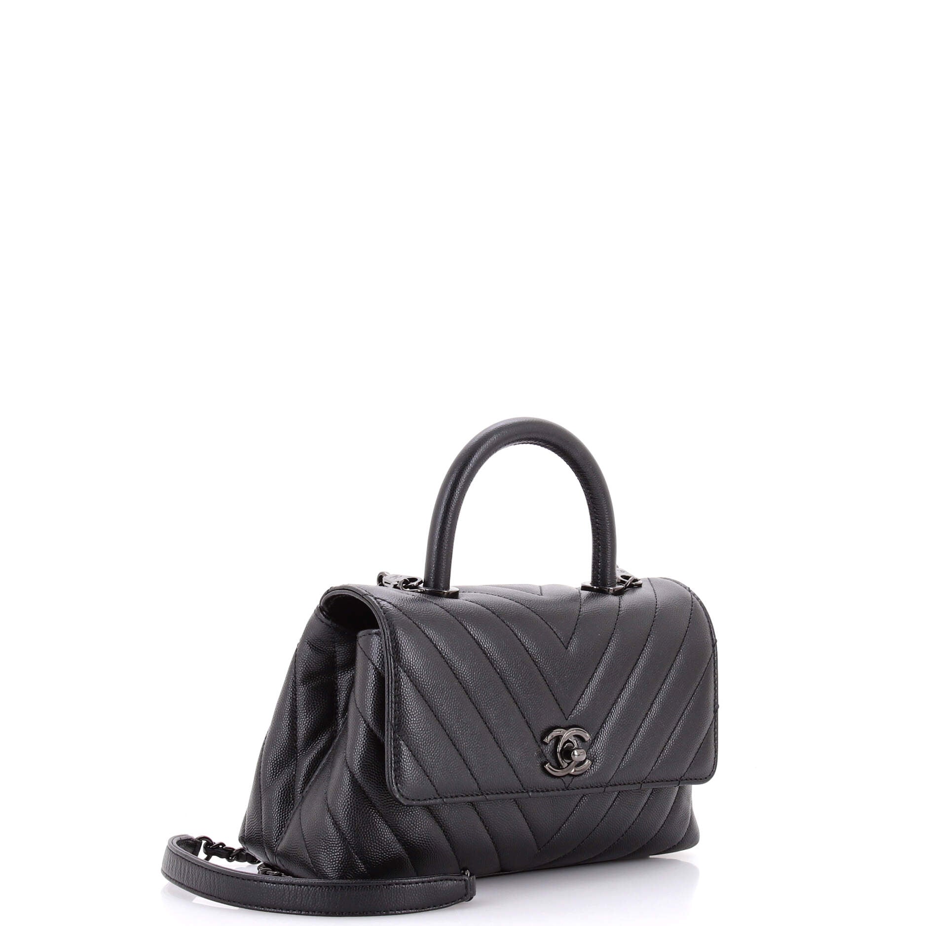 So Black Coco Top Handle Bag Chevron Caviar Mini