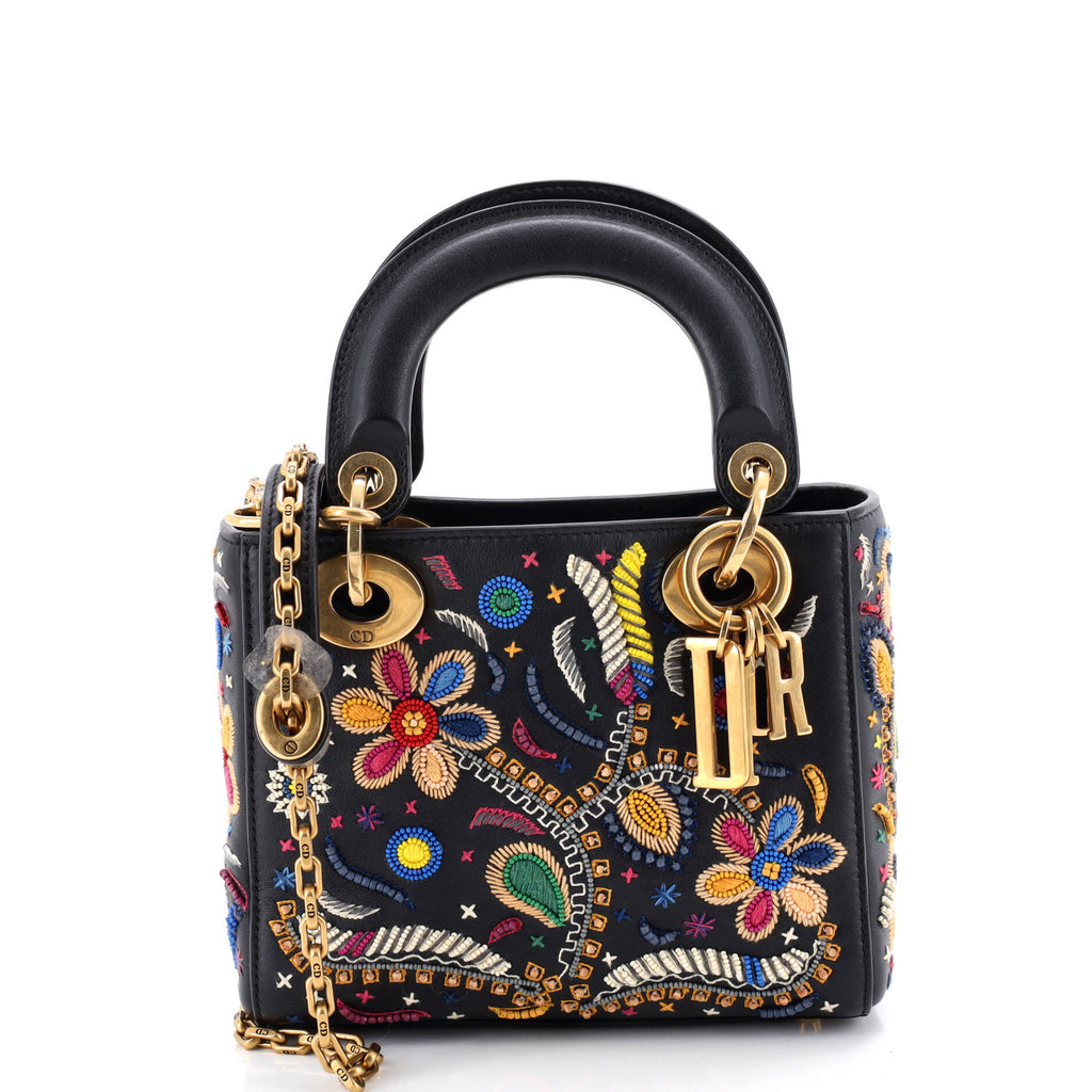 Lady Dior Chain Bag Embroidered Calfskin Mini