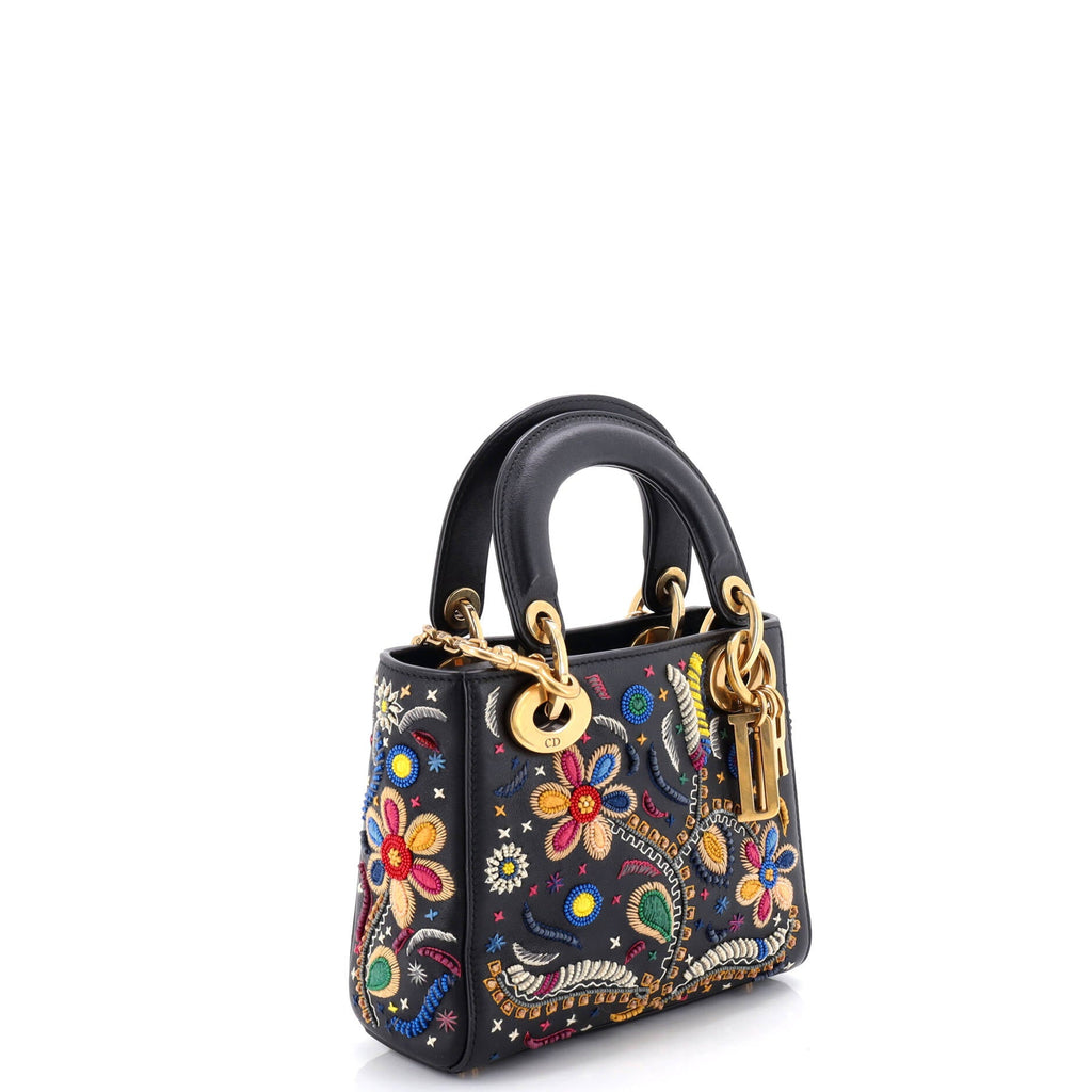 Lady Dior Chain Bag Embroidered Calfskin Mini