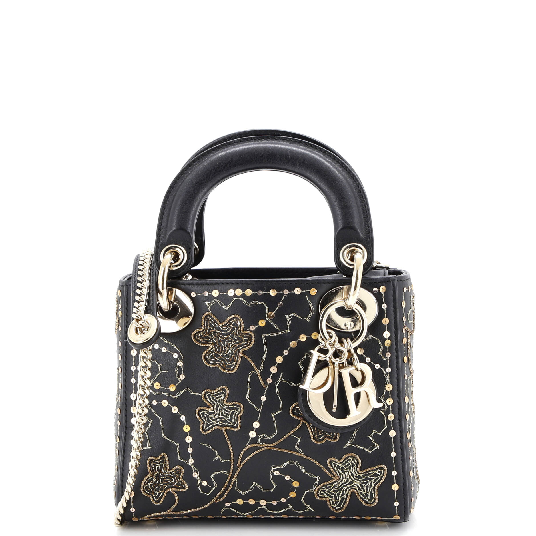 Lady Dior Chain Bag Embroidered Calfskin Mini