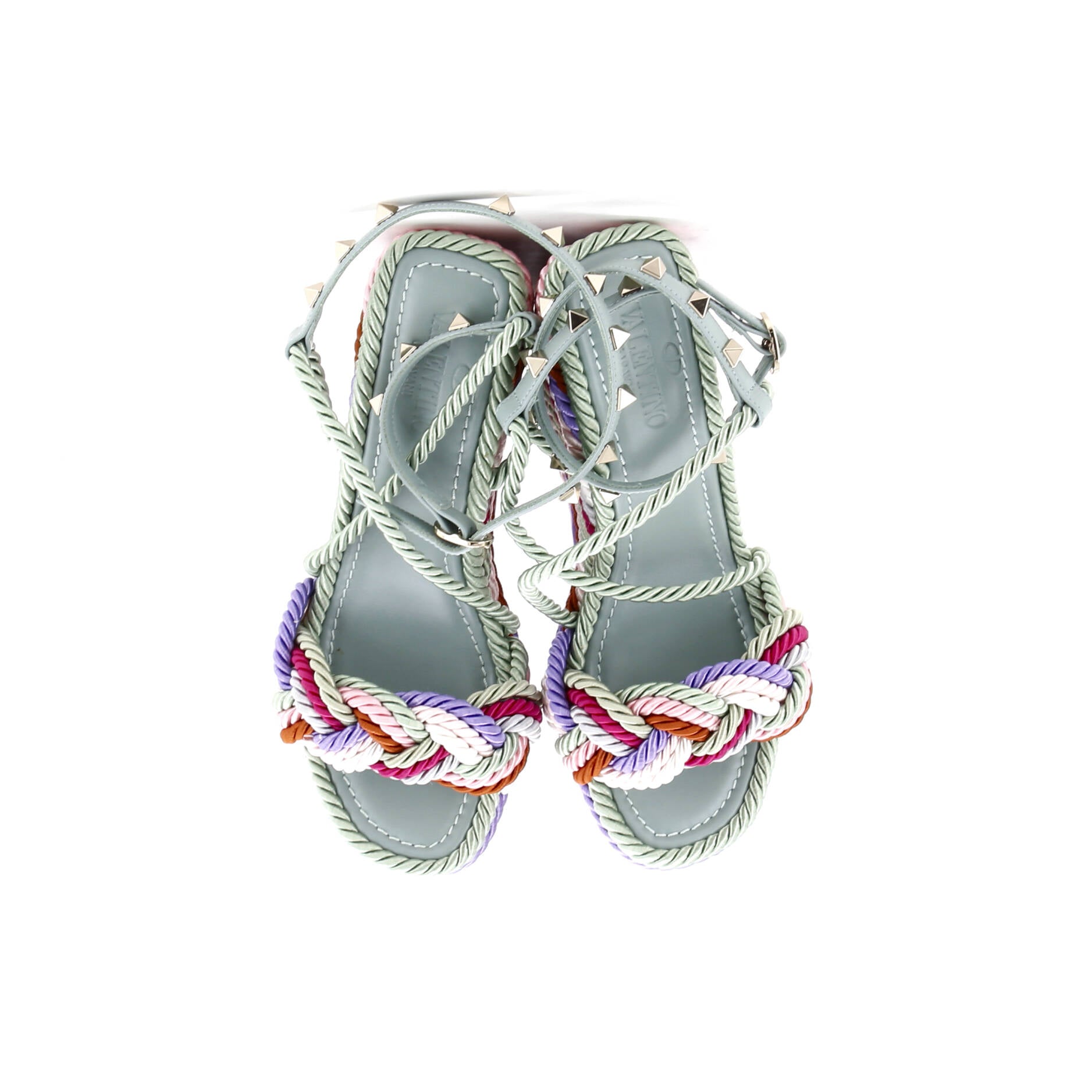 Women's Rockstud Torchon Espadrille Wedge Sandals Leather and Cord