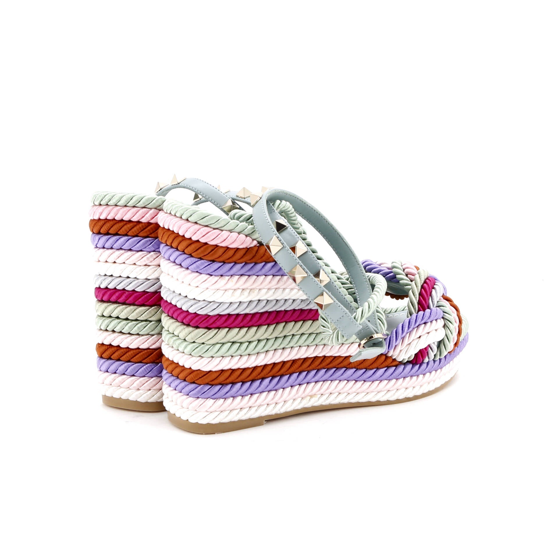 Women's Rockstud Torchon Espadrille Wedge Sandals Leather and Cord