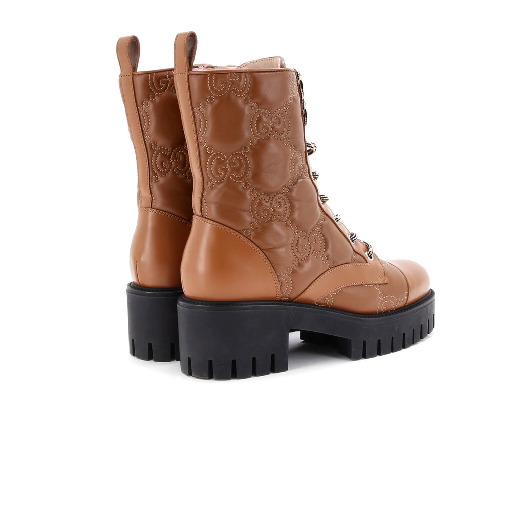 Women's Platform Lug Sole Combat Boots GG Embossed Leather