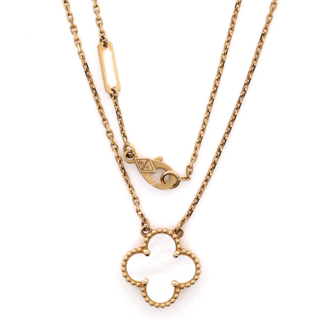 Vintage Alhambra Pendant Necklace 18K Yellow Gold and Mother of Pearl