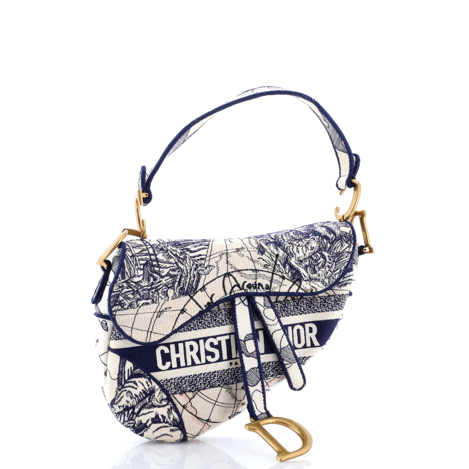Toile De Jouy Saddle Bag Embroidered Canvas Medium