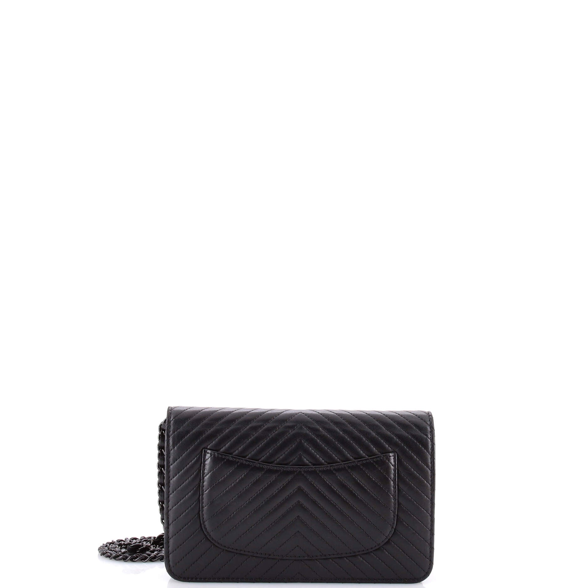 So Black Wallet on Chain Chevron Lambskin