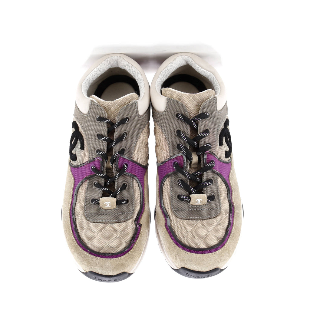 Women's CC Low-Top Sneakers Suede and Quilted Fabric