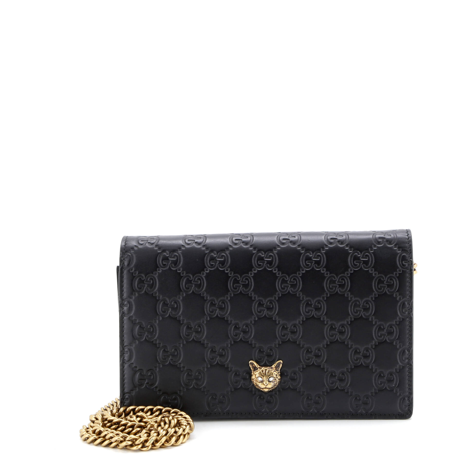 Crystal Cat Wallet on Chain Guccissima Leather