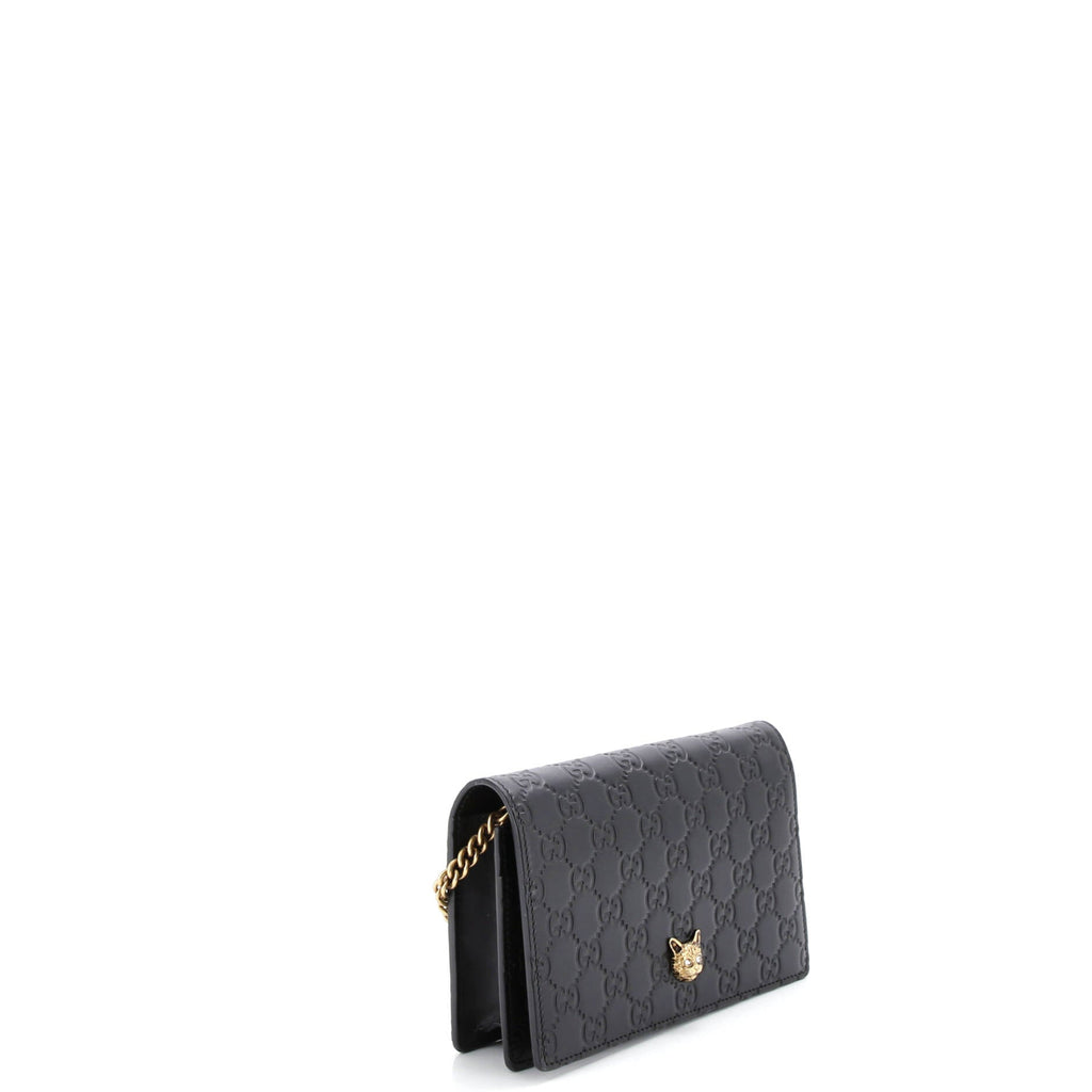 Crystal Cat Wallet on Chain Guccissima Leather