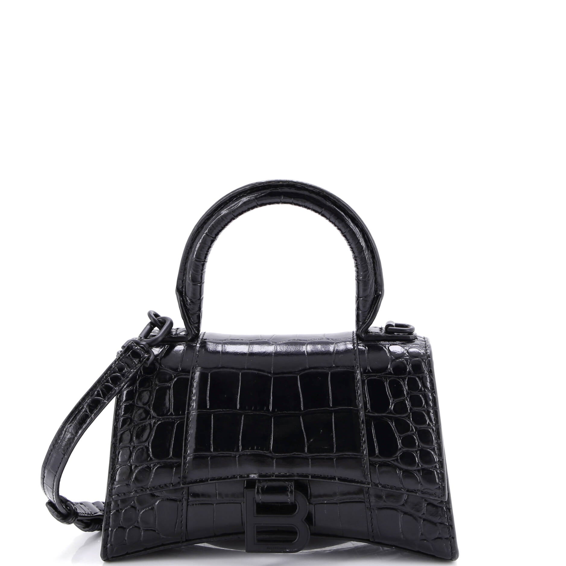 Hourglass Top Handle Bag Crocodile Embossed Leather XS