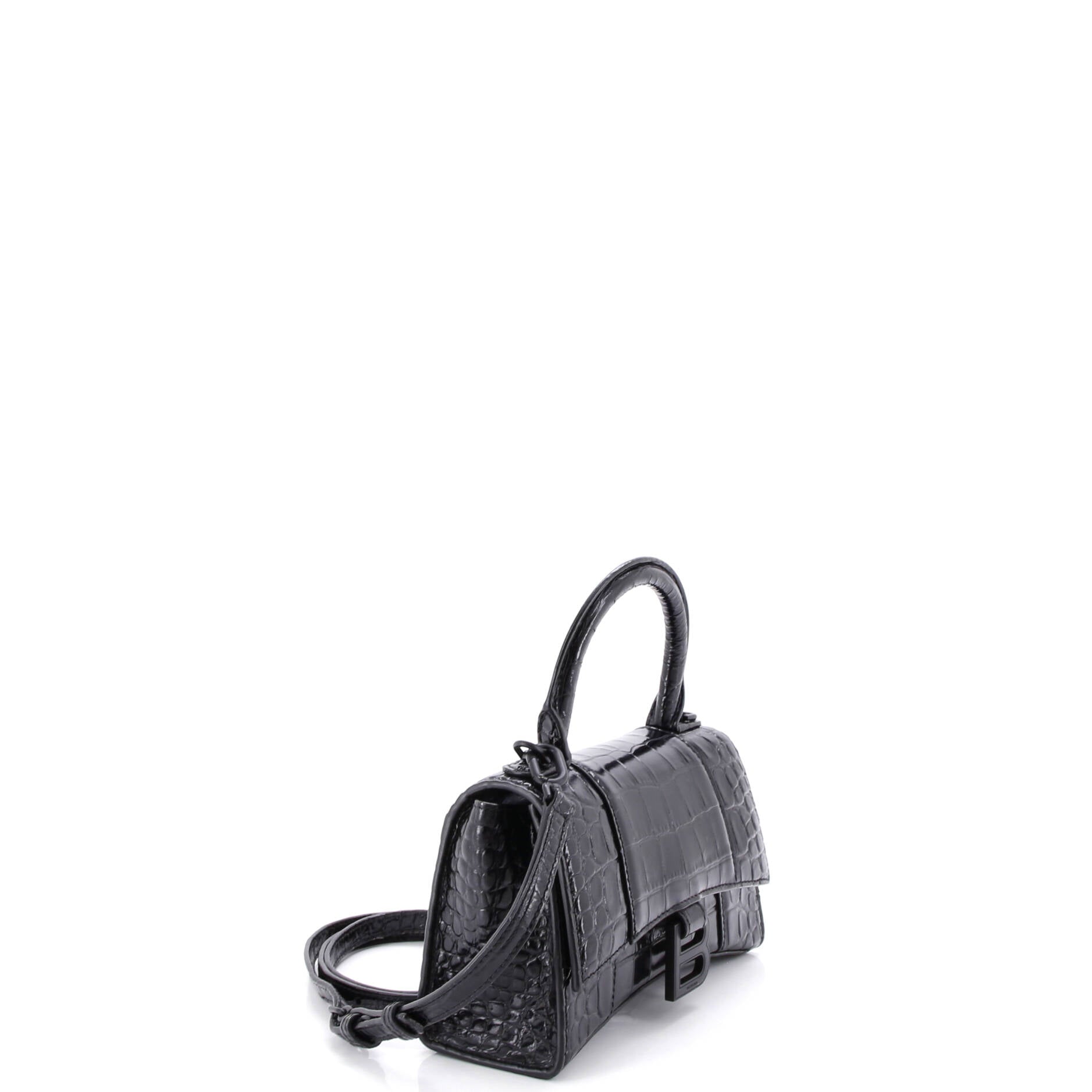 Hourglass Top Handle Bag Crocodile Embossed Leather XS