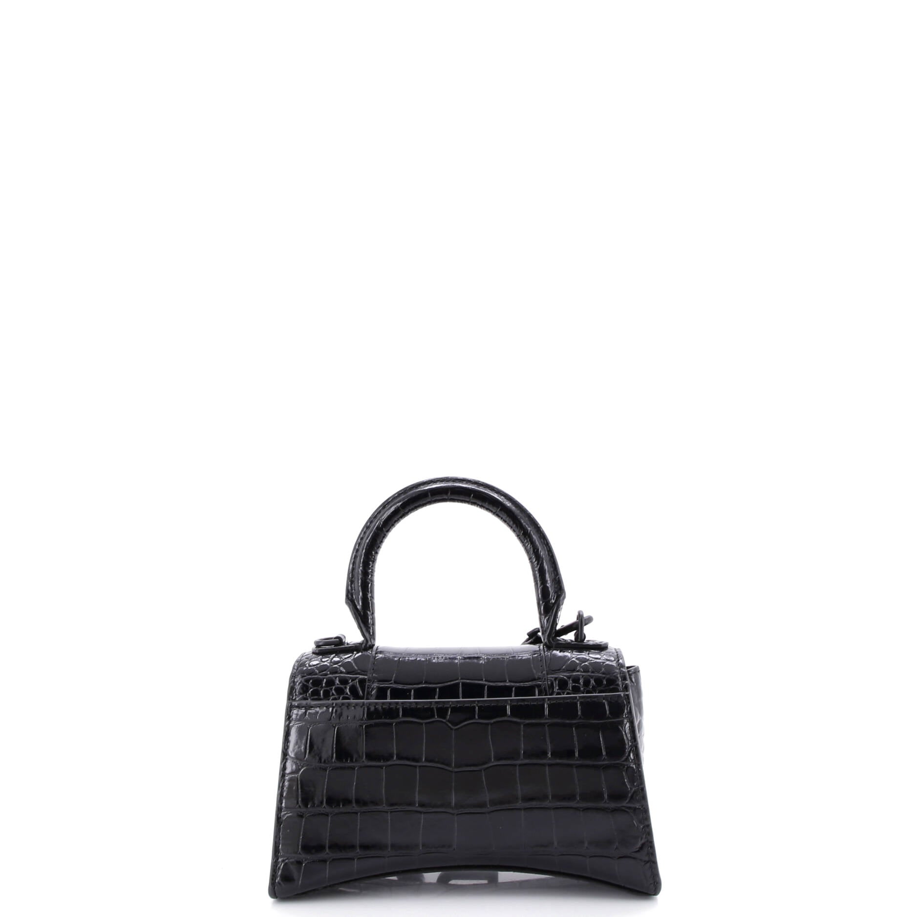 Hourglass Top Handle Bag Crocodile Embossed Leather XS