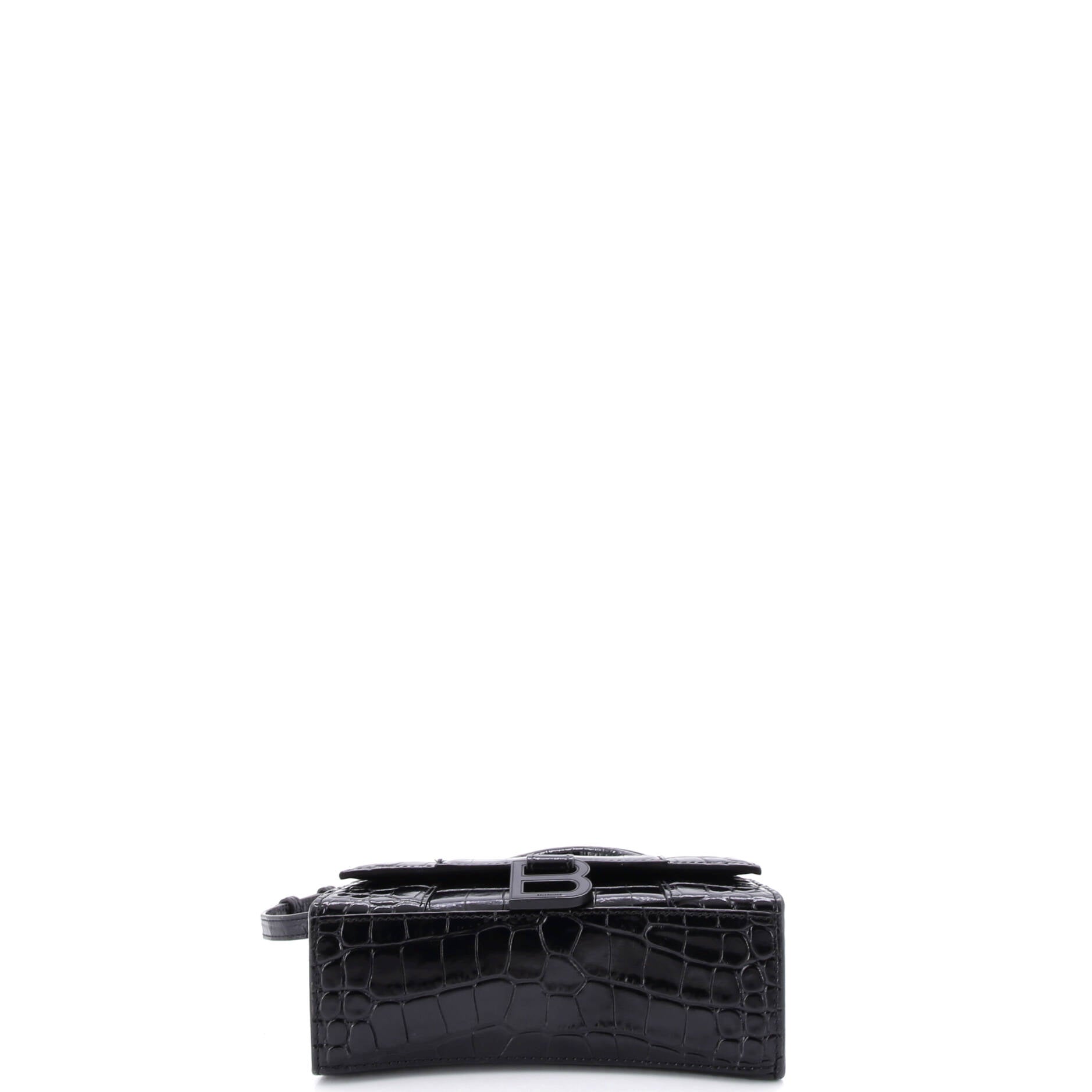 Hourglass Top Handle Bag Crocodile Embossed Leather XS