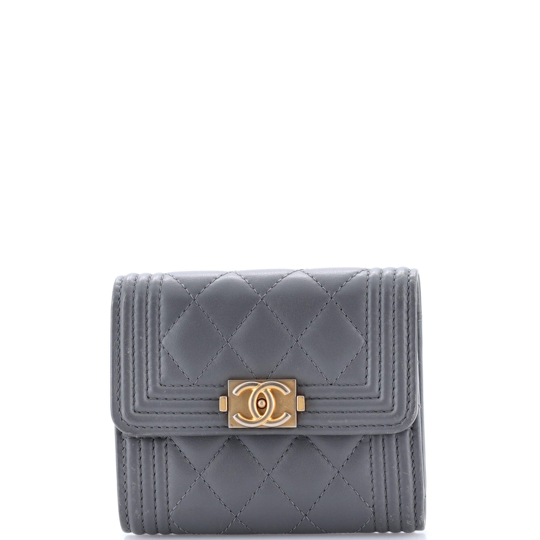 Boy Trifold Flap Wallet Quilted Caviar Small