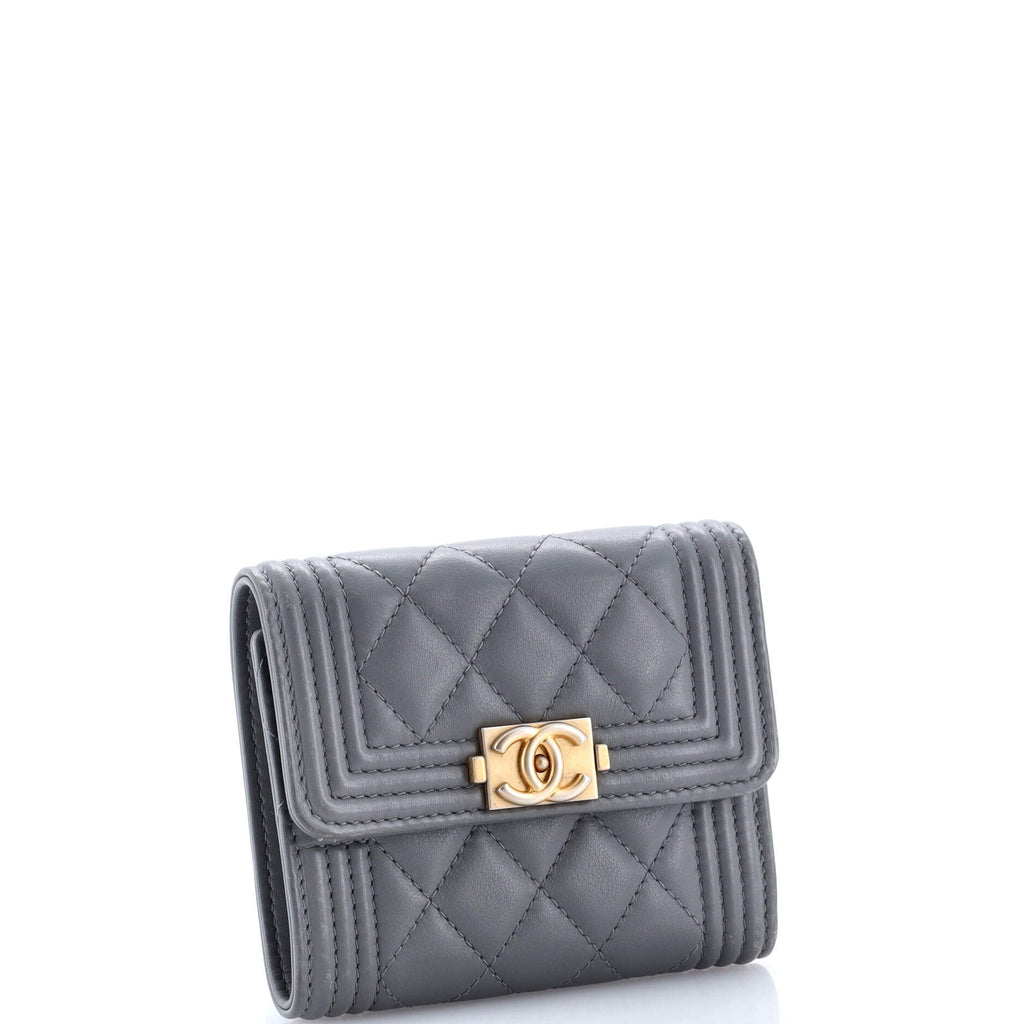 Boy Trifold Flap Wallet Quilted Caviar Small