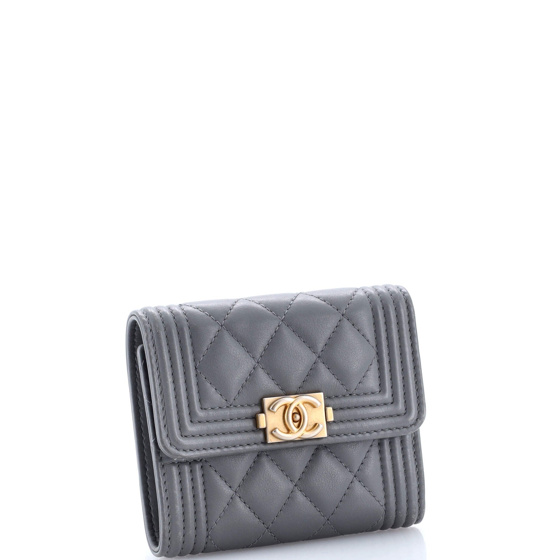Boy Trifold Flap Wallet Quilted Caviar Small