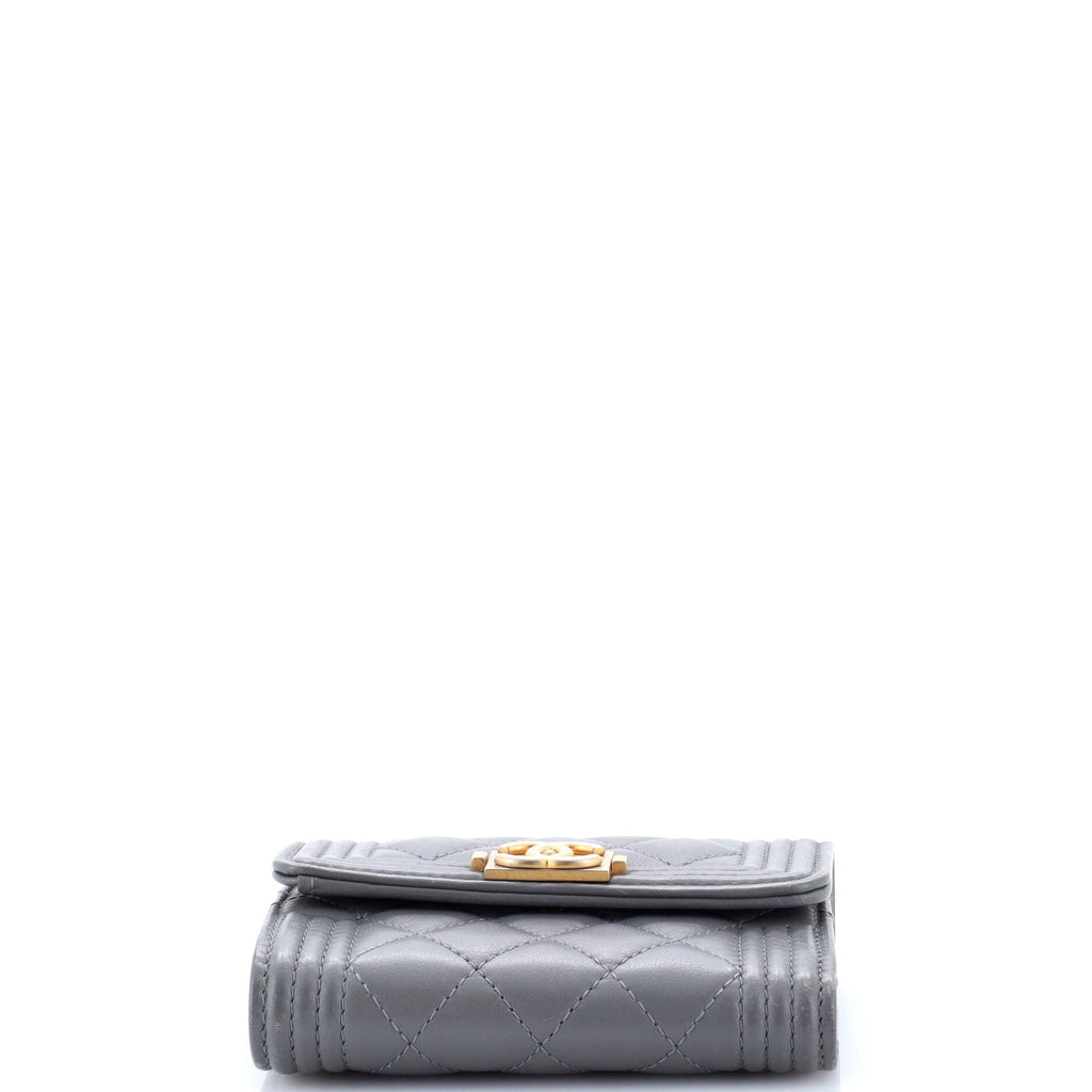 Boy Trifold Flap Wallet Quilted Caviar Small