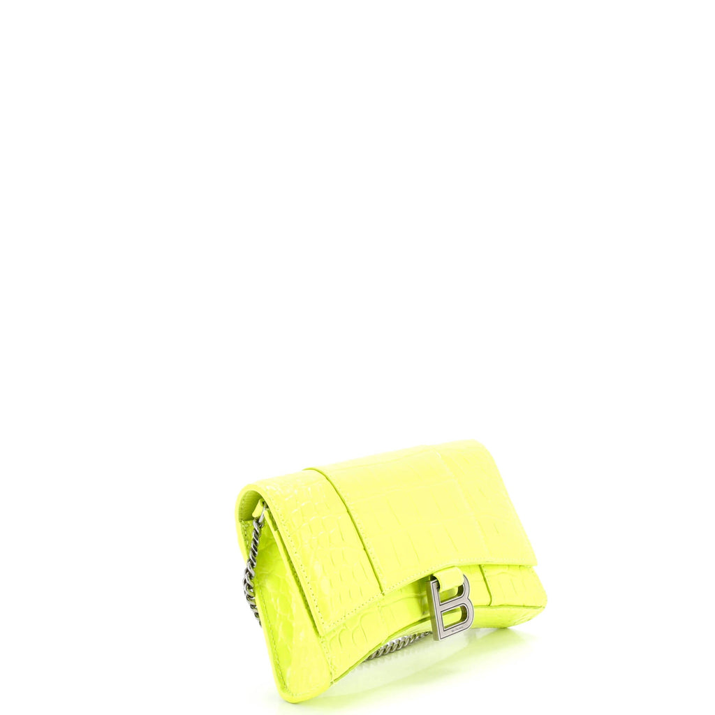 Hourglass Chain Wallet Crocodile Embossed Leather