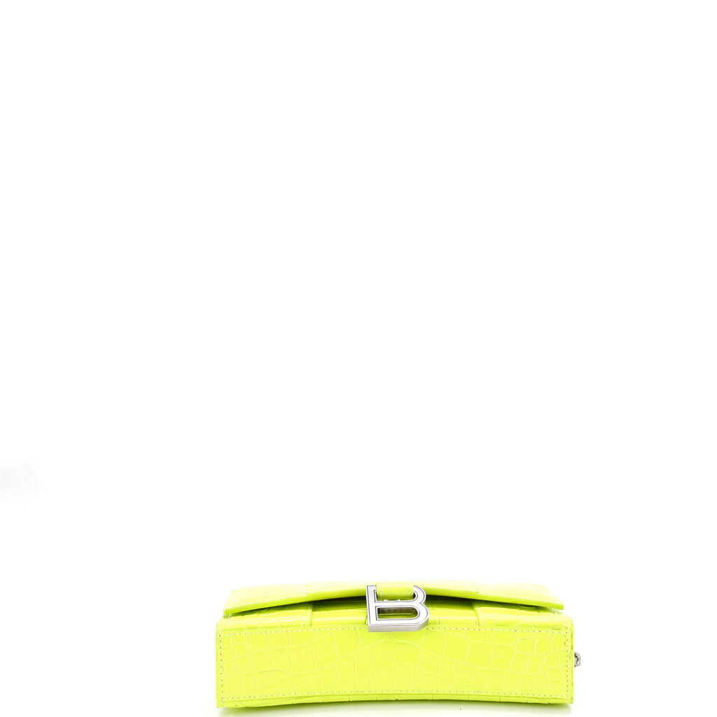 Hourglass Chain Wallet Crocodile Embossed Leather