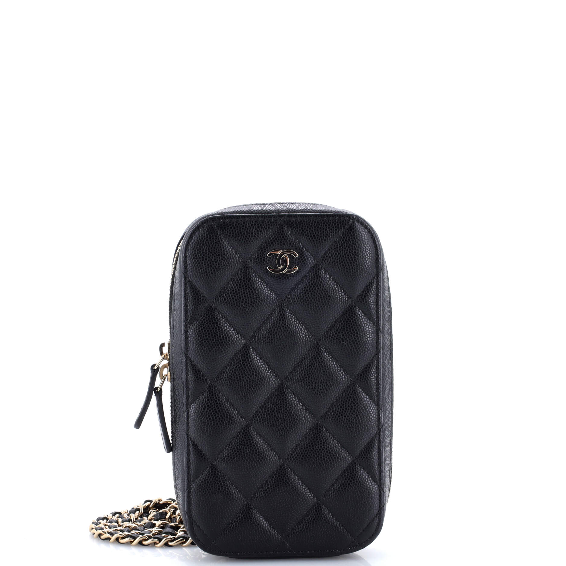 Zip Around Phone Case with Chain Quilted Caviar