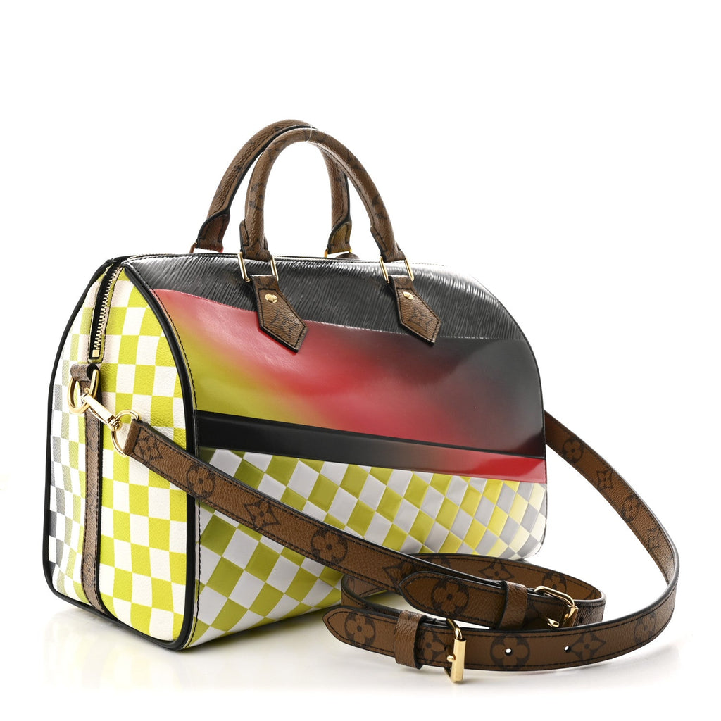 Epi Reverse Monogram Damier Race Speedy Bandouliere 30 Black Yellow