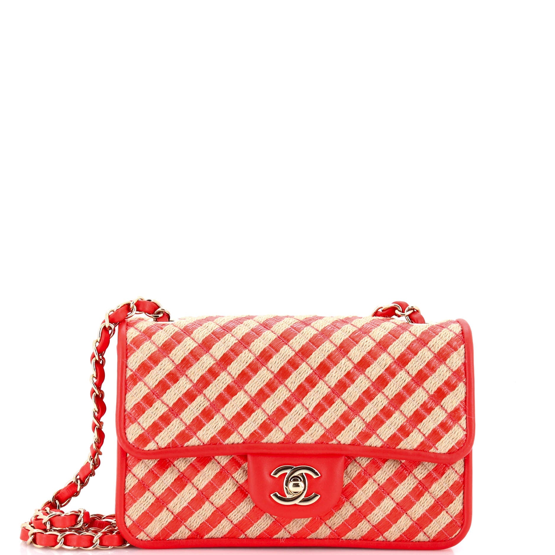 CC Flap Bag Striped Raffia and Jute Mini