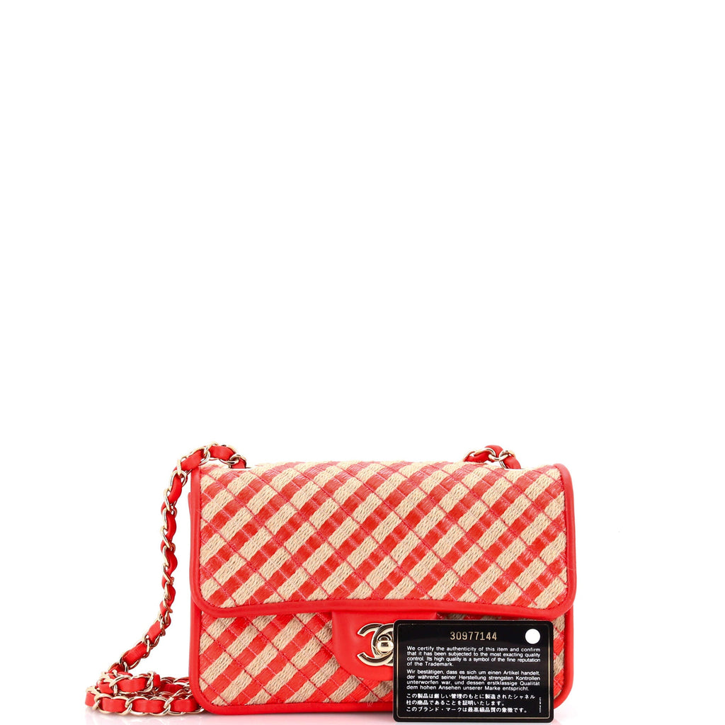 CC Flap Bag Striped Raffia and Jute Mini