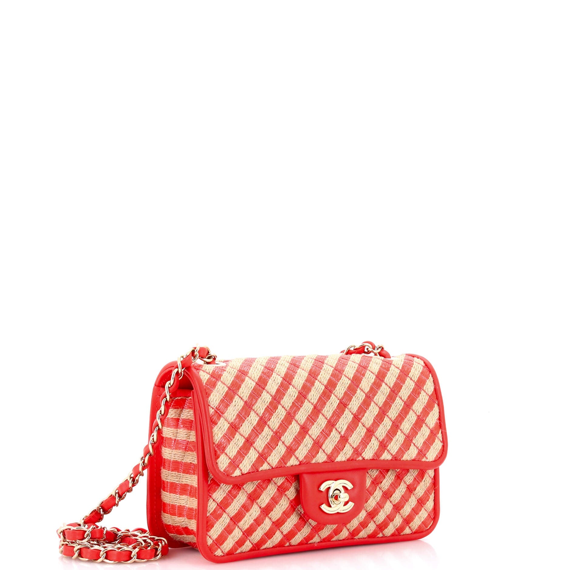 CC Flap Bag Striped Raffia and Jute Mini