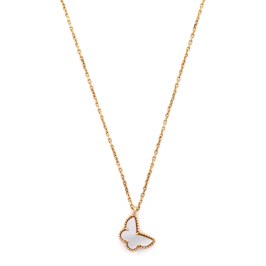 Sweet Alhambra Butterfly Pendant Necklace 18K Yellow Gold and Mother of Pearl